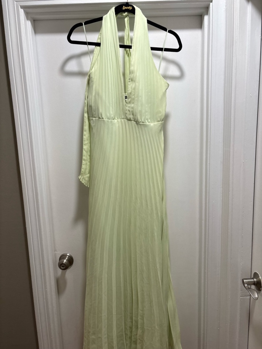 Abercrombie & Fitch Light Lime Halter Pleated Maxi Dress